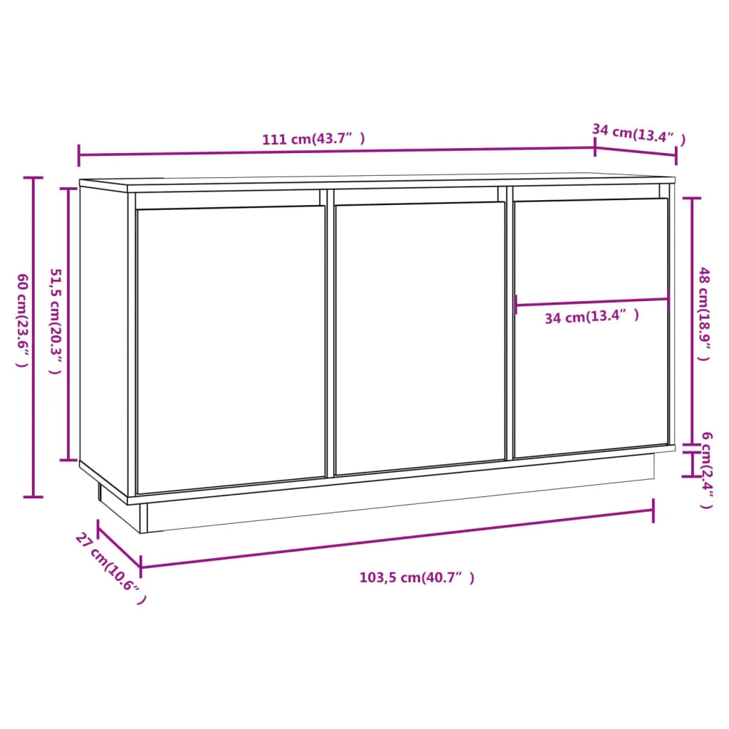 Buffet credenza cassettiera armadio mobile contenitore organizer per cucina soggiorno salotto 111 x 34 x 60 cm legno massello di pino marrone 02_0029522