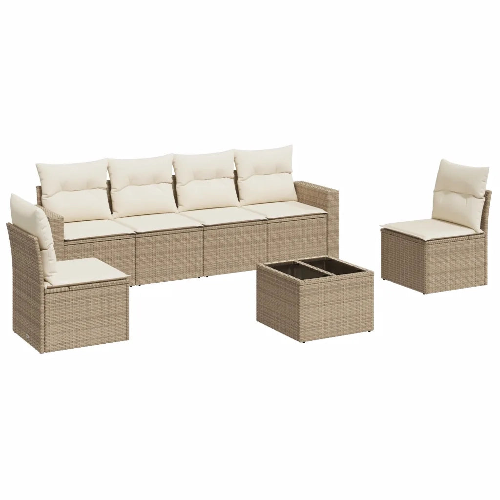 Set Divani da Giardino 7 pz con Cuscini Beige in Polyrattan 3251155