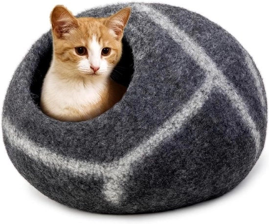 Grotto per gatti di lana 100% merinos per gatti di casa e gattini (kiezelstreep)