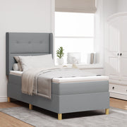 Letto Box Spring con Materasso e Luce LED Grigio Chiaro 90x190 cm Tessuto