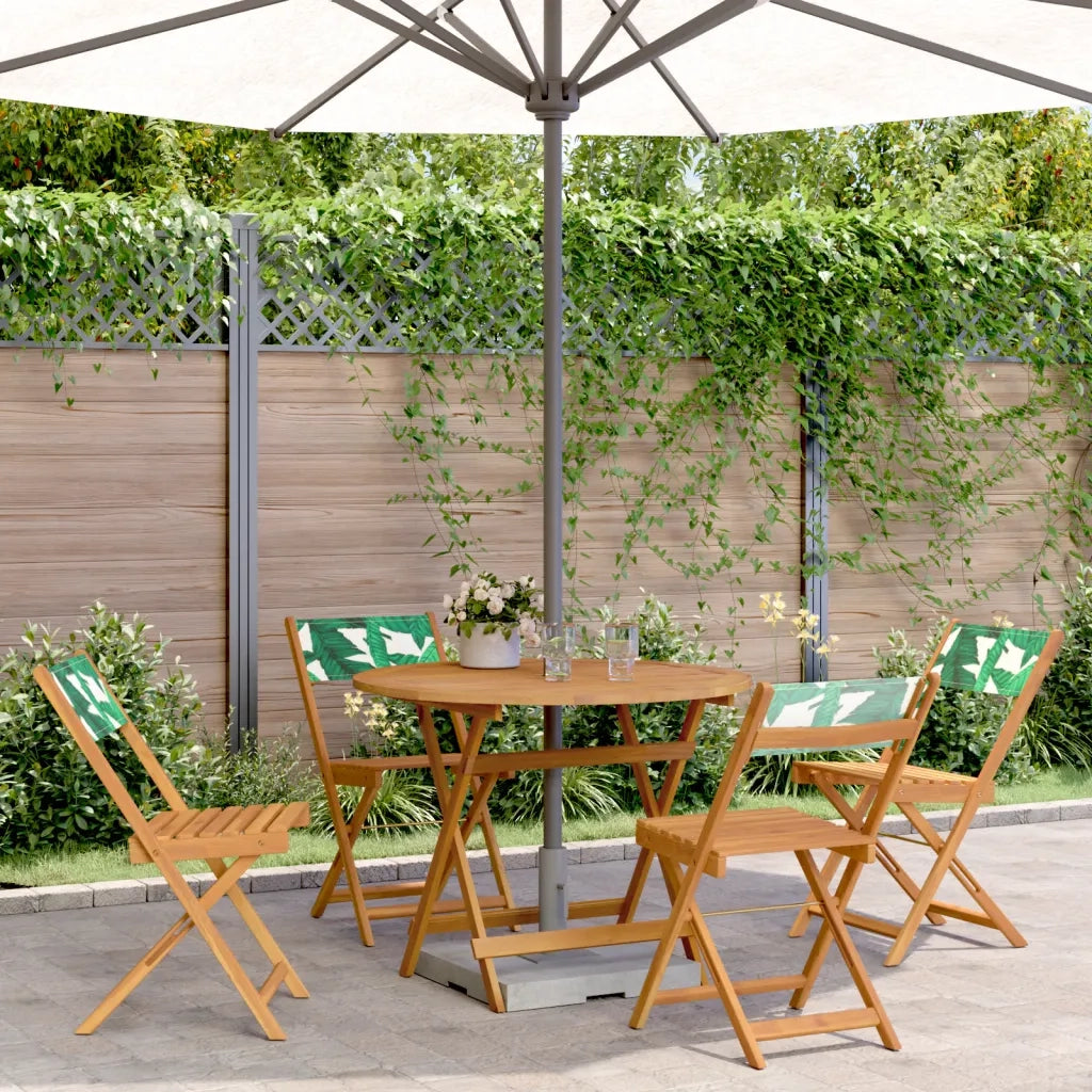 Set Pranzo da Giardino 5 pz | Set Salotto da Giardino Foglie in Tessuto e Legno Massello