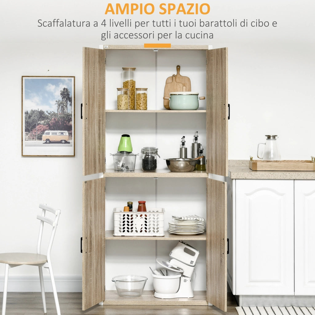 Dispensa Cucina in Legno MDF con 4 Ripiani Regolabili e 4 Porte, 80x40x182 cm