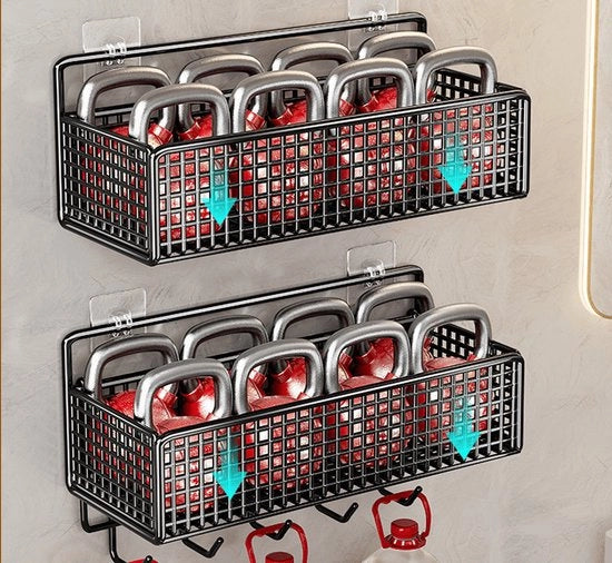 Opbergrek perpendicolare con ganci *2, opbergrek per la stanza da bagno, appoggio per la parete per accanto al water, senza bisogno di forare, contenitore di stoccaggio per il water/appoggio per appendere
