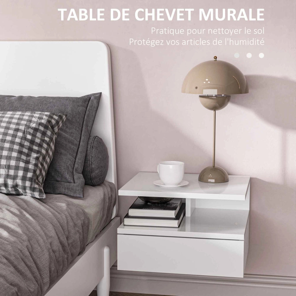 Comodino a muro con cassetto scorrevole ¨C zephmum ¨C bianco 35x32x22.5 cm