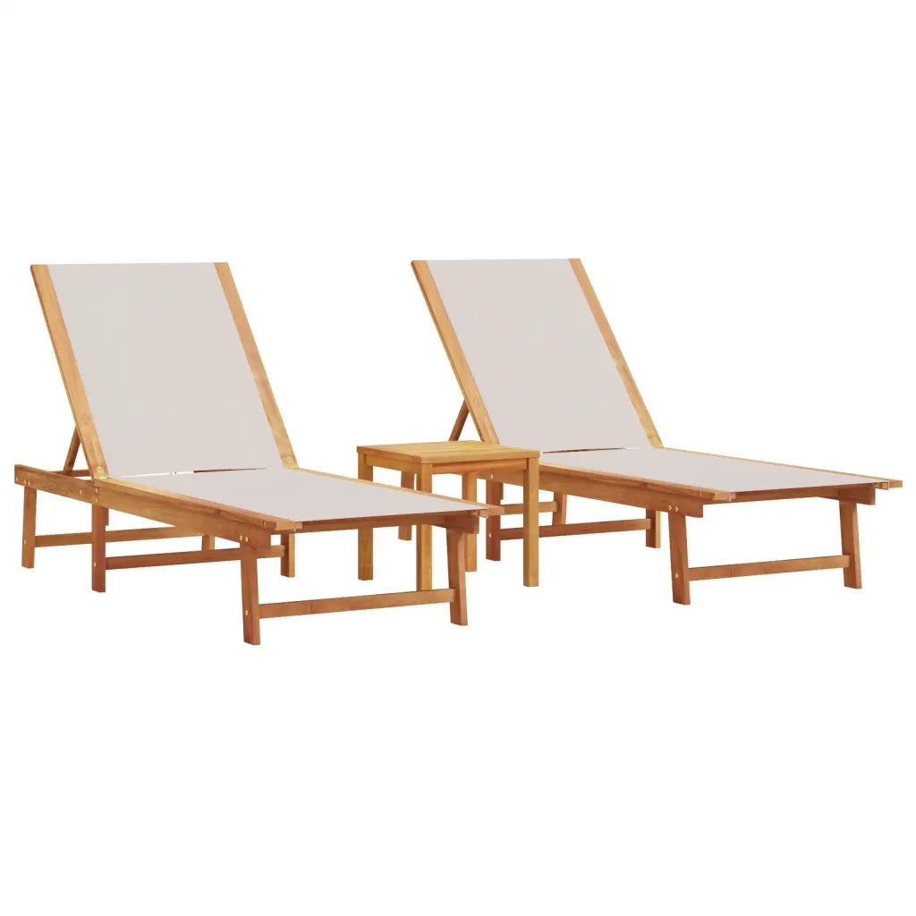 Lettini Prendisole 2 pz | Sdraio da giardino | Lettino da sole e Tavolo Grigio Legno Acacia/Textilene