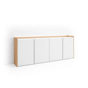 Credenza, Mobile, Cucina, 207x80x35 cm, 4 Porte, LED, Bianco e Rovere soft
