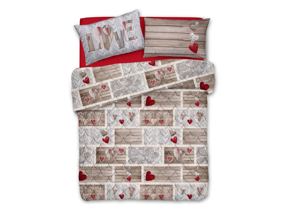 Trapunta Invernale Linea Pensieri Delicati Disegno Shabby Love Colore Rosso - Singolo - Rosso