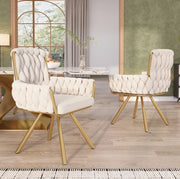 Set di 4 sedie girevoli in velluto beige con schienale alto e braccioli