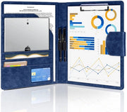 Portfolio A4 con copertina in pelle PU, cartellino per appunti con spazi per documenti, contenitore per penne e chiusura magnetica per riunioni di lavoro (blu scuro)