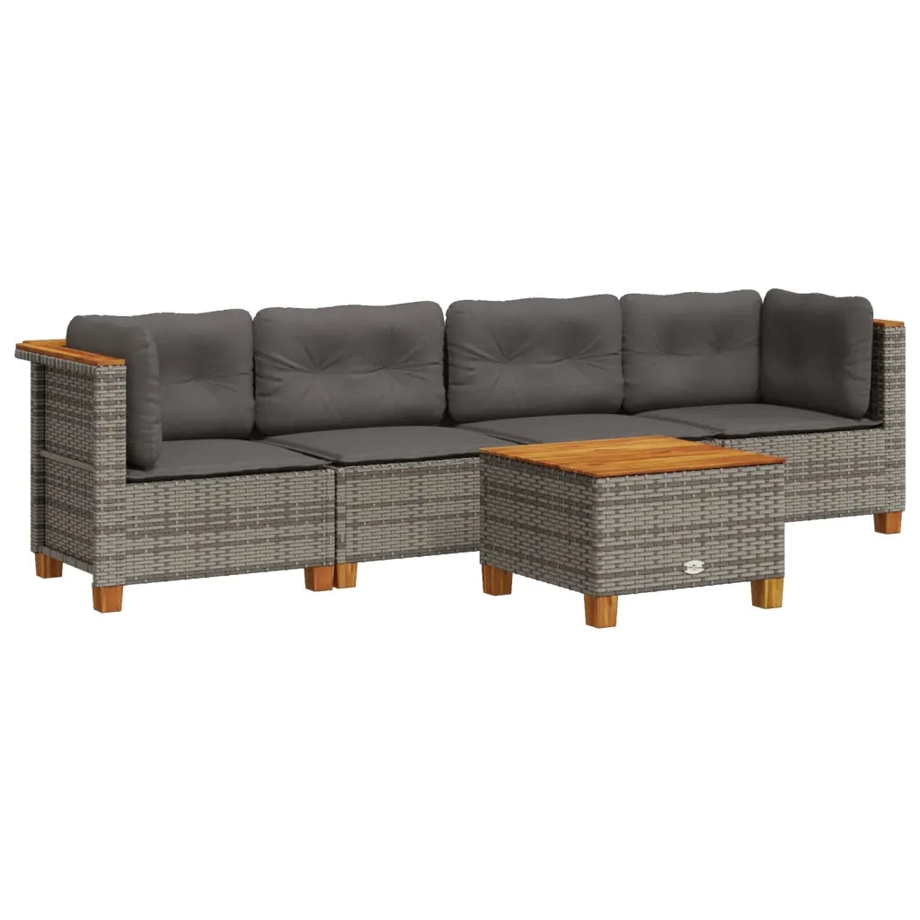 Set Divano da Giardino 5 pz con Cuscini Grigio in Polyrattan