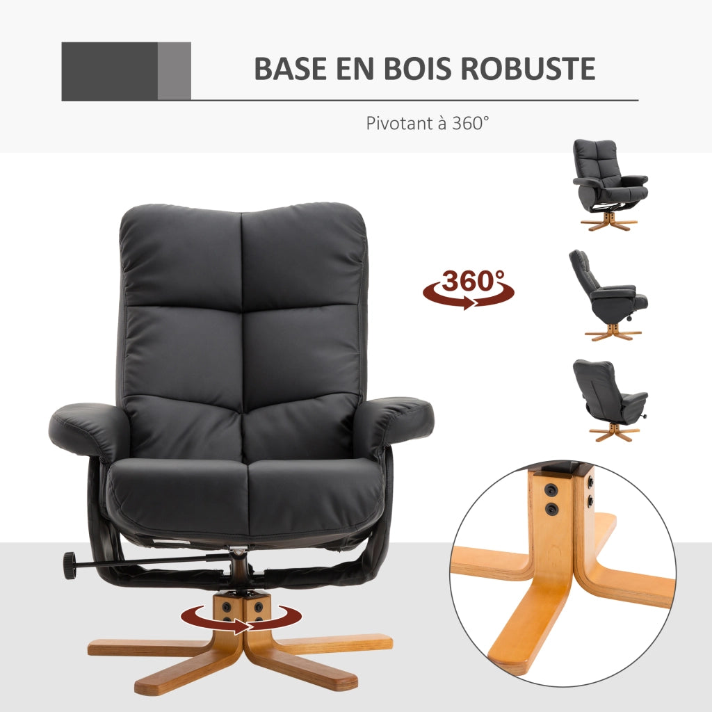 Poltrona relax reclinabile con poggiapiedi e rivestimento similpelle ¨C zephmum ¨C colore nero