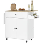 Isola per Cucina con Cassetto. Armadietto. Portaspezie e Portasciugamani. 106x42x87 cm. Bianco e Rovere