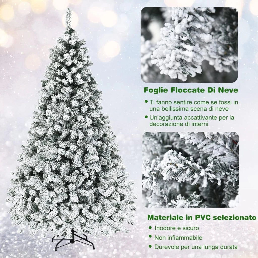 Albero di Natale Innevato 225 cm, Albero di Natale con 450 Luci a LED Bianco Caldo, 1010 Rami Folti e Base Metallica, Ideale per Casa, Ufficio e Negozio (225 CM)