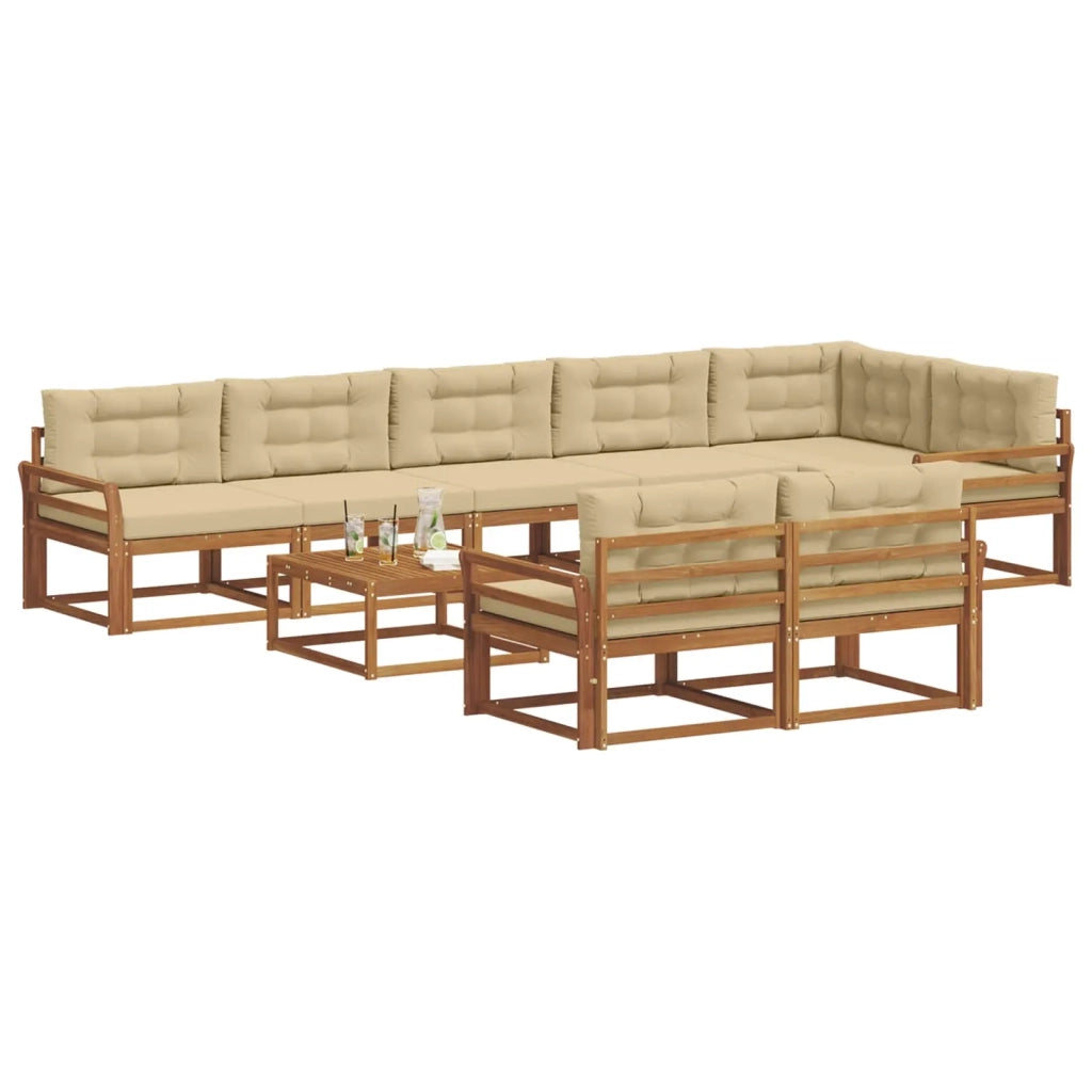 Set di divani da esterno con cuscino 9 pcs Naturale e Beige