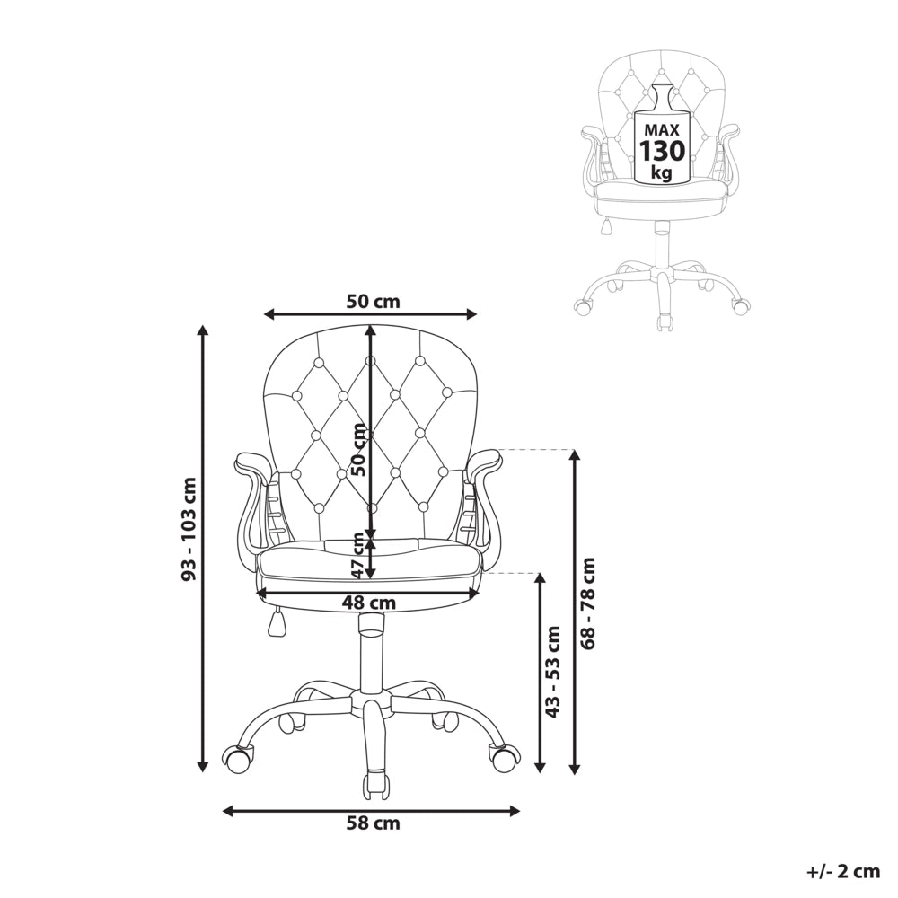 Sedia da ufficio in pelle sintetica bianco con cristalli e altezza regolabile e schienale trapuntato stile retrò moderno