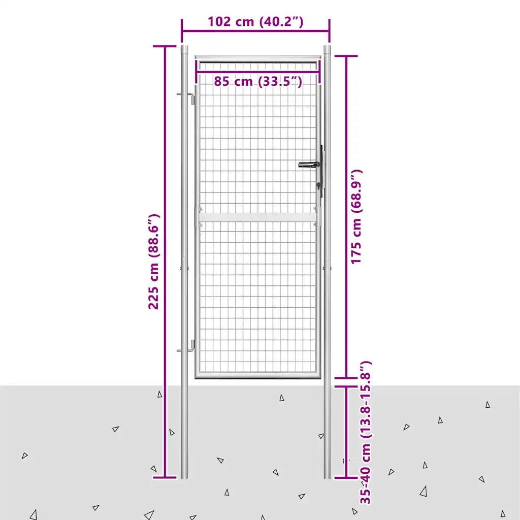 Cancello per Giardino in Acciaio Zincato 105x225cm Argento cod mxl 43024