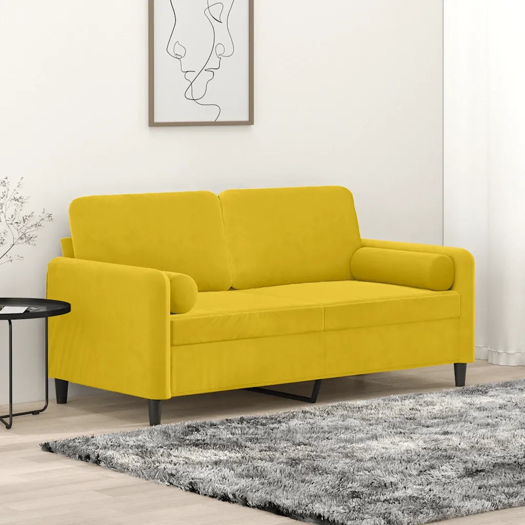 Divano | Divano da soggiorno | Sofa a 2 Posti con Cuscini Giallo 140 cm in Velluto