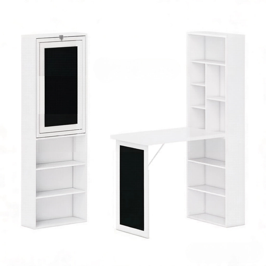 SCRIVANIA pieghevole da parete 98x51x153 cm MDF e legno Nero e Bianco