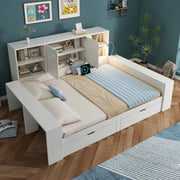 Letto con contenitore 140x200 cm; USB e luce da lettura; legno bianco