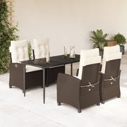 Set da Pranzo da Giardino 5pz con Cuscini in Polyrattan Marrone 3212766