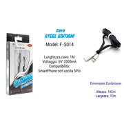 Trade Shop - Cavo Steel Edition Per Smartphone Uscita 5pin 5volt - 2000ma 1,00mt Maxtech F-s014 -