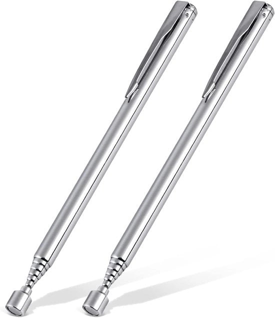 2 pezzi di strumento di raccolta magnetica telescopica, con design clip, asta magnetica estendibile da 5,5" a 24", magneti telescopici in acciaio inossidabile, strumento di raccolta magnetica - argento
