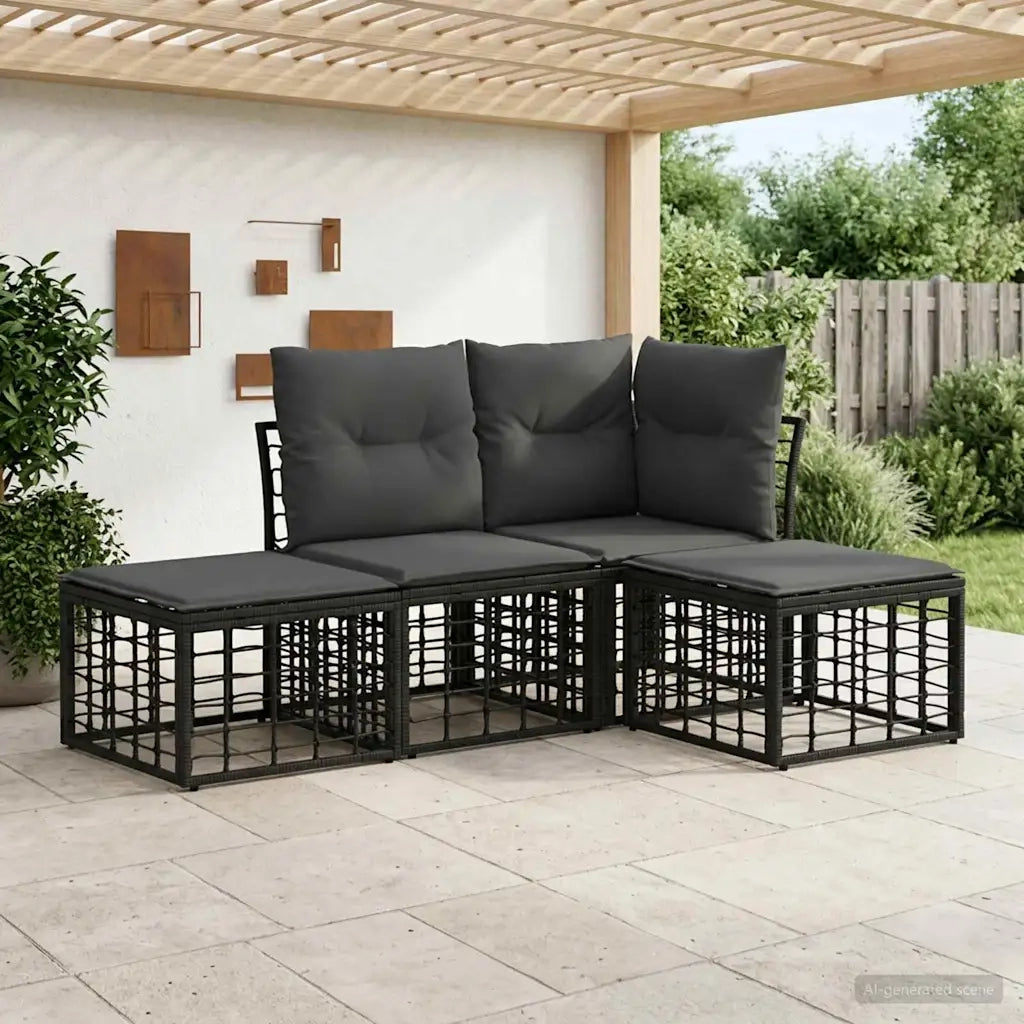 Set di divani da esterno | Set Salotto da Giardino Nero Poliestere