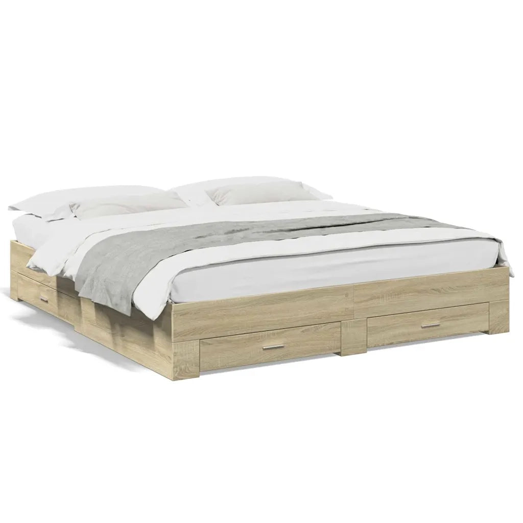Letto matrimoniale | Letto per adulti | Giroletto Cassetti Rovere Sonoma 180x200 cm Legno Multistrato