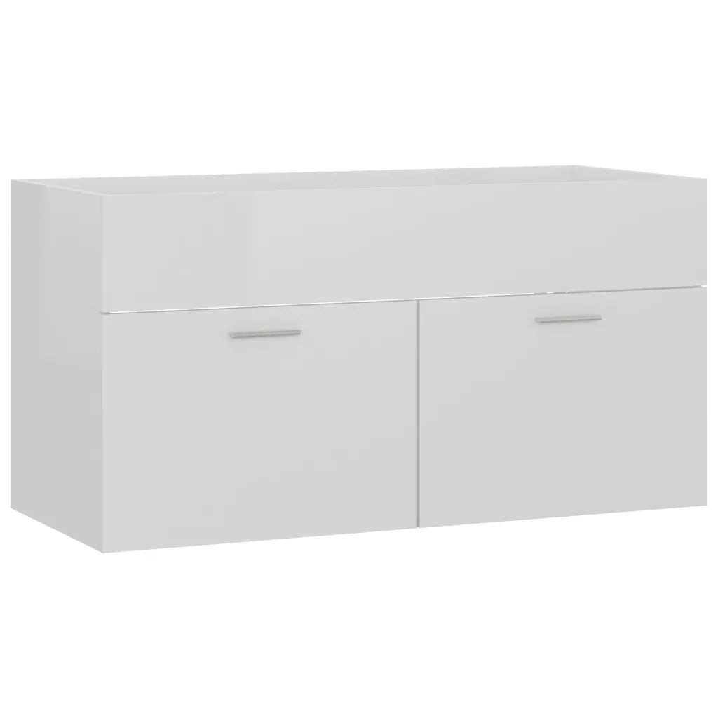 Mobile Lavabo-Armadietto da bagno Bianco Lucido 90x38,5x46 cm in Legno Multistrato