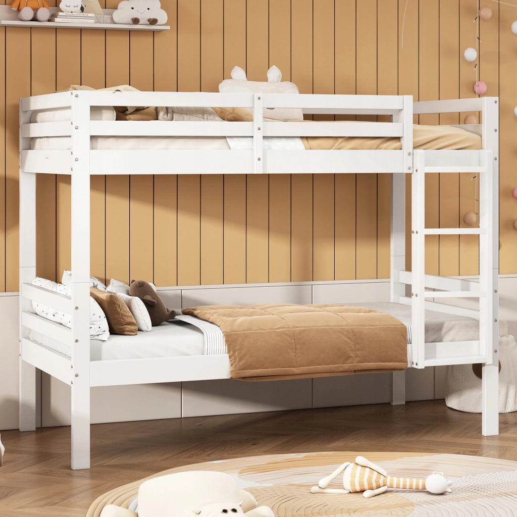 Letto a castello con scala - Xylo - 90x200 - Bianco - Senza materasso