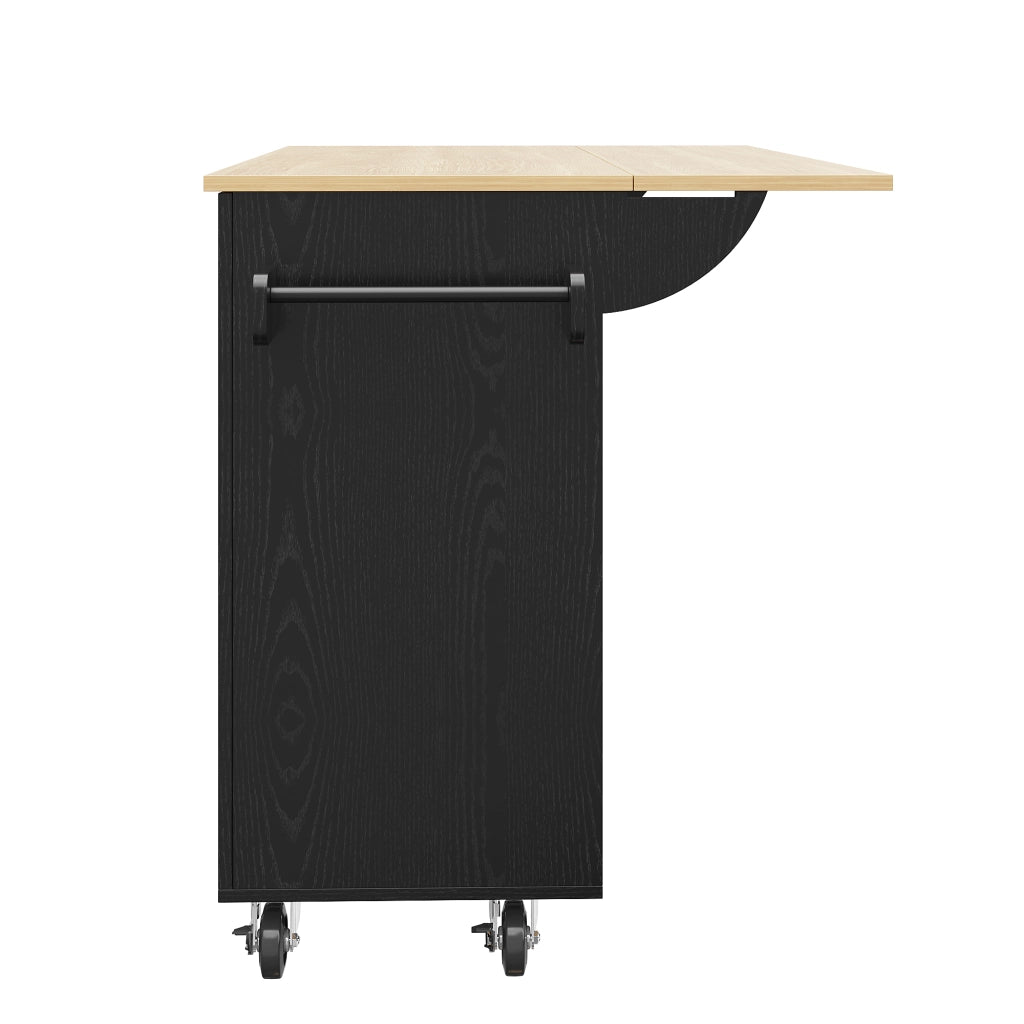 Carrello da cucina con piano ribaltabile; vani contenitore e ruote bloccabili; MDF nero; 110 x 46 x 90;5 cm