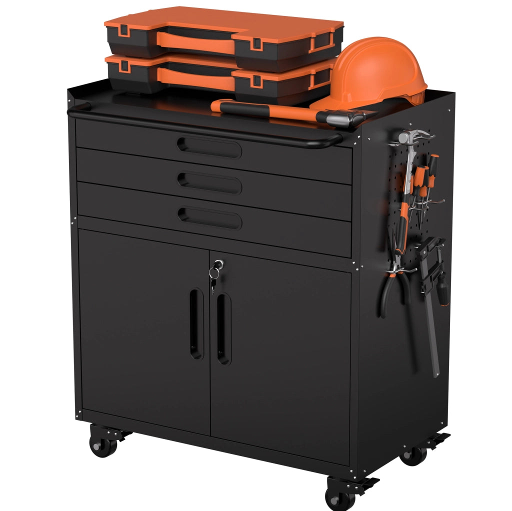 ARMADIO PORTAUTENSILI MOBILE 87,3x75x42 cm METALLO NERO 3 CASSETTI