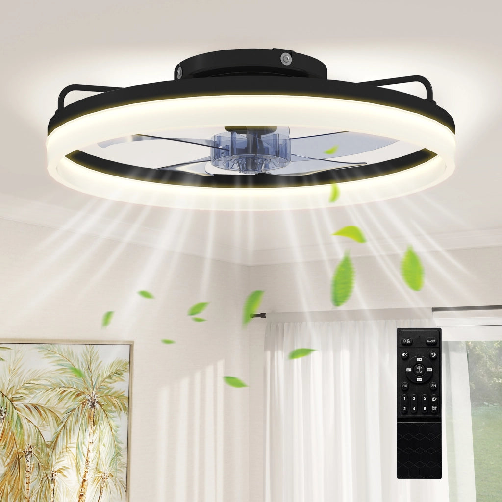 Ventilatore a Soffitto in Acciaio e Plastica con Luce LED Regolabile, Telecomando, Timer, 6 Velocit¨¤, Nero