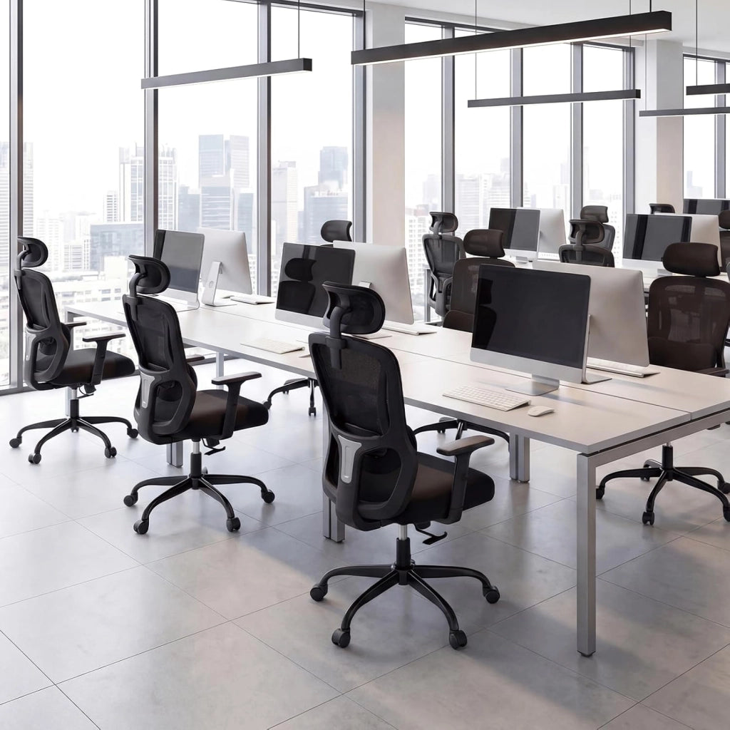 Sedia da Ufficio Ergonomica con Poggiatesta, Sedia da Scrivania con Schienale Regolabile, Supporto Lombare e Braccioli, Sedia da Lavoro Girevole per Computer per Casa, Ufficio e Studio