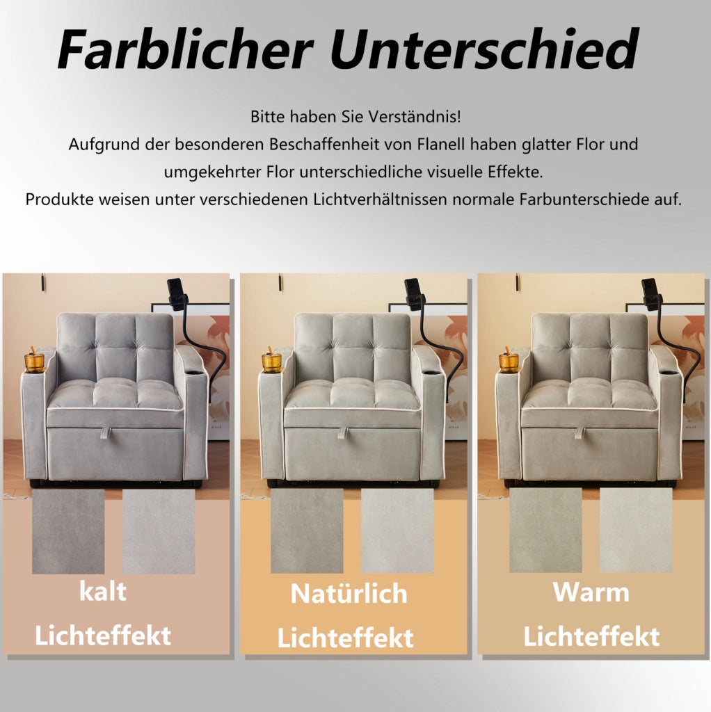 Poltrona letto estraibile 3 in 1 grigio 83x167x76 cm