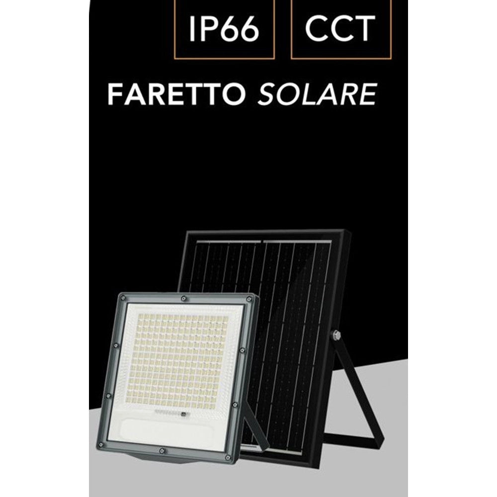 Trade Shop - Faretto Proiettore Con Pannello Solare Led Ip66 200w Luce Selezionabile Cct Sfl516-200w-3c -