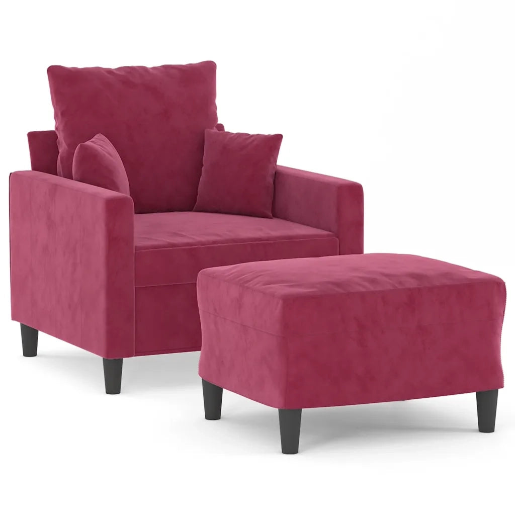 Poltrona con Poggiapiedi Rosso Vino 60 cm in Velluto