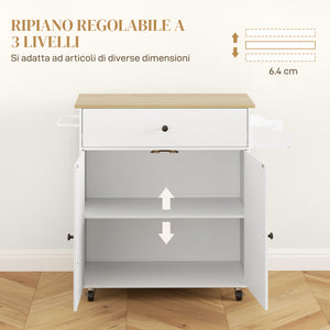 Carrello da Cucina Piano a Ribalta Isola Multiuso con Portaspezie e Portasciugamani 106x42x87 cm Rivestimento in