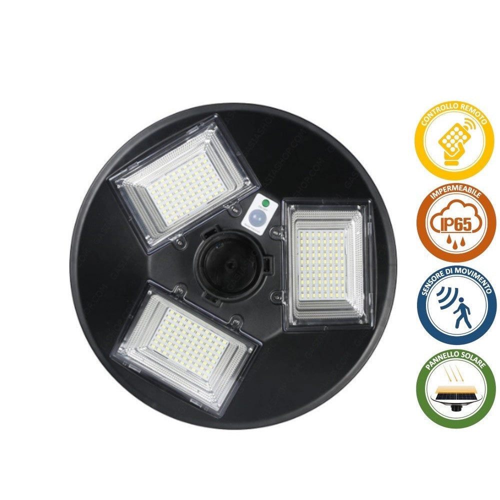 Trade Shop - Lampione Led 100w Con Pannello Energia Solare Ip65 Sensore Movimento So-gd-100w -