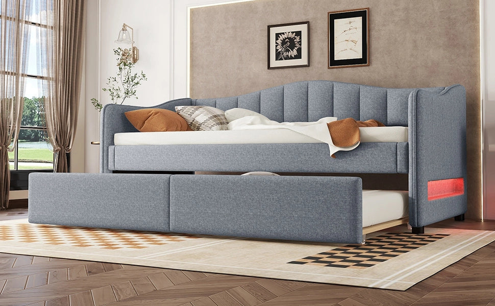 Tagesbett con letto estraibile lino grigio 90x200 cm