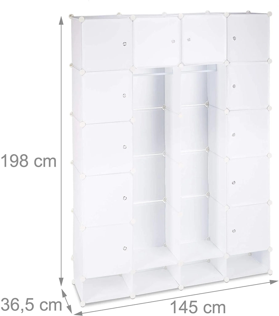 Scaffale modulare portascarpe in plastica bianca con 18 scomparti armadio/guardaroba 13_0001073