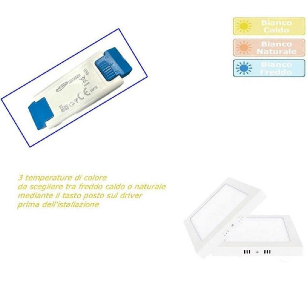 Trade Shop - Plafoniera Pannello Led 24 Watt Quadrato Cct Tre Colorazione Di Luce P300b-q3c -