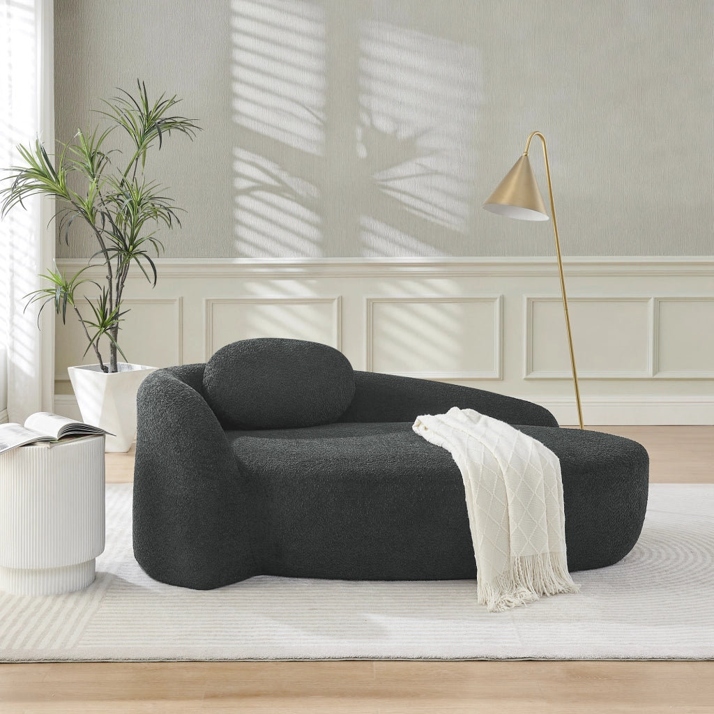 Divano in teddy con design arrotondato e cuscino, morbido e compatto per soggiorno camera e studio, nero