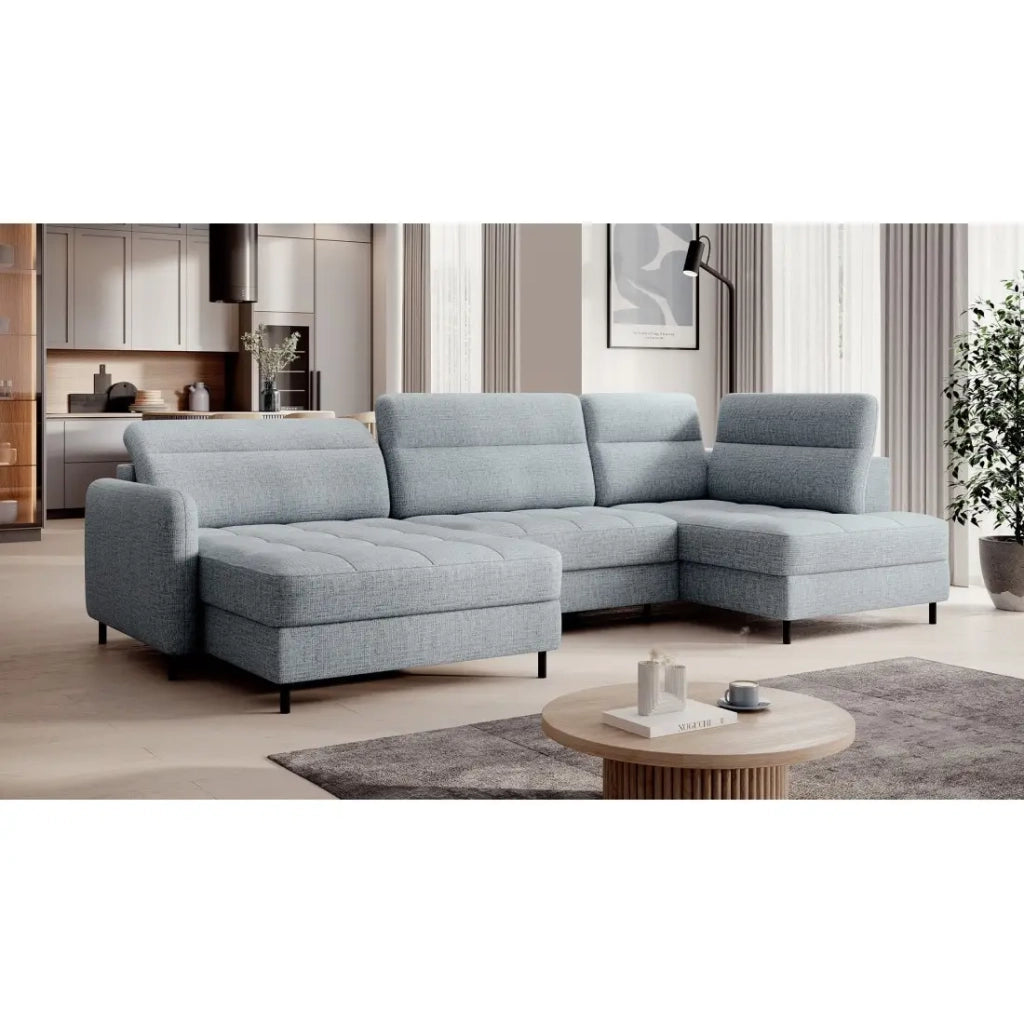 Divano angolare convertibile BERTHO 306 cm blu grigio - Angolo sinistro con contenitore