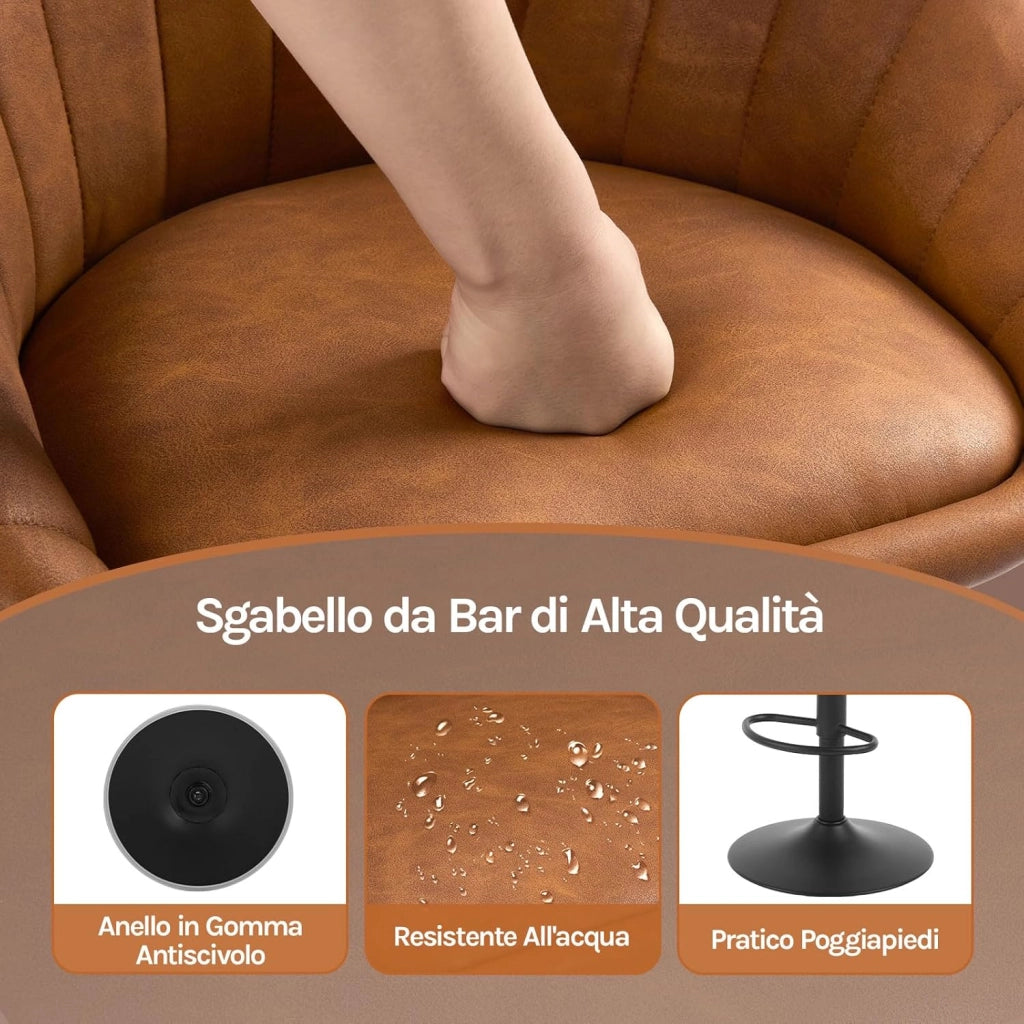 Sgabelli da Cucina Set di 2, Sgabelli da Bar Girevoli Altezza Regolabile con Schienale e Poggiapiedi, PU Vintage