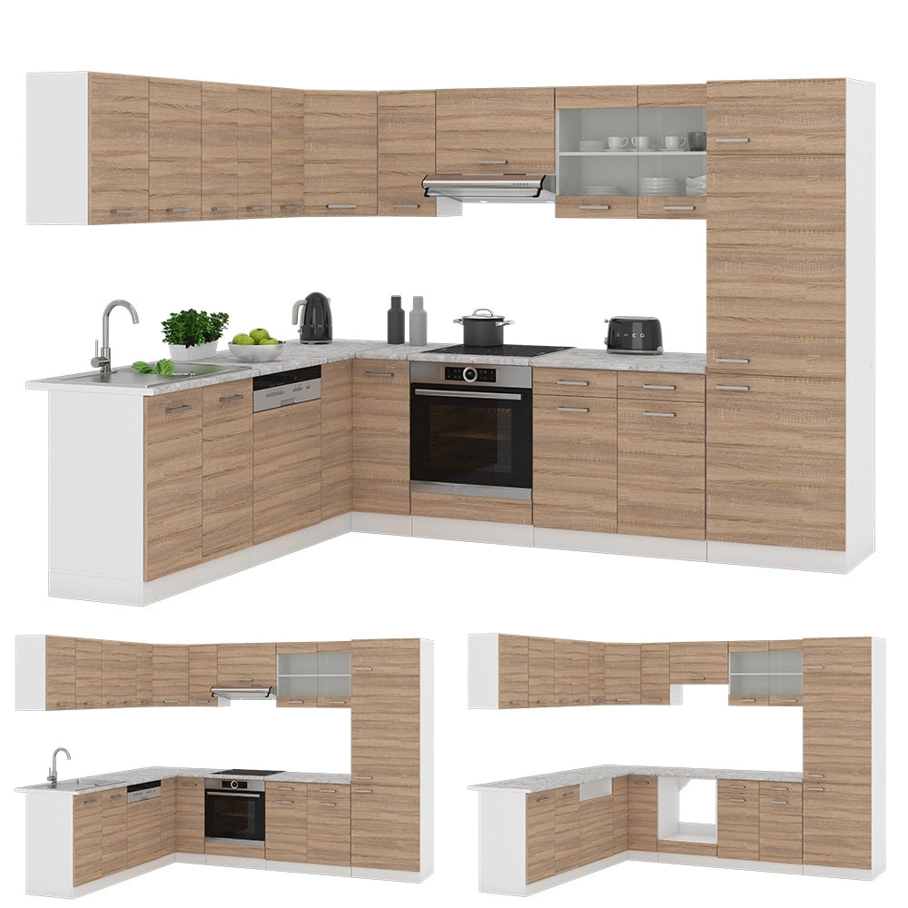 Cucina angolare completa R-Line Sonoma/Bianco 287 x 227 cm senza piano di lavoro Vicco