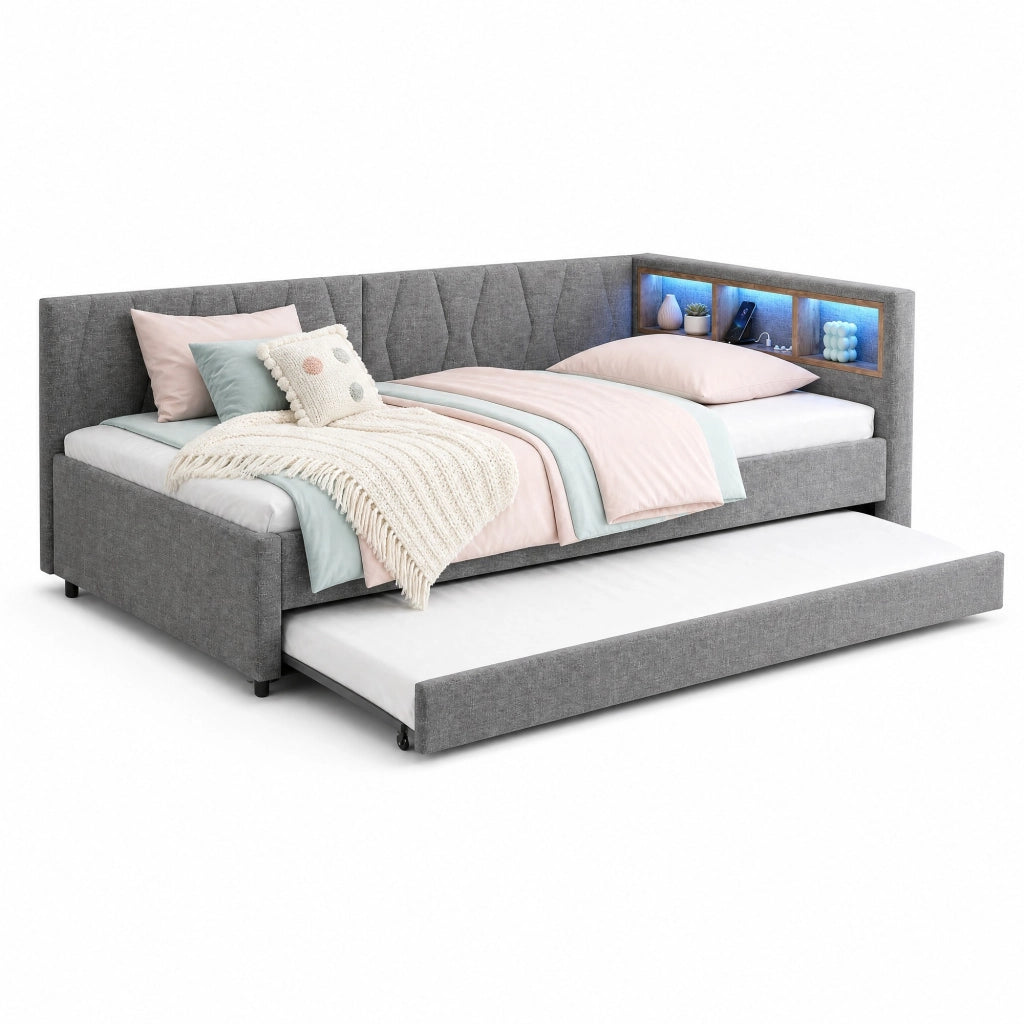 Letto estraibile multifunzione con luci LED e vani portaoggetti