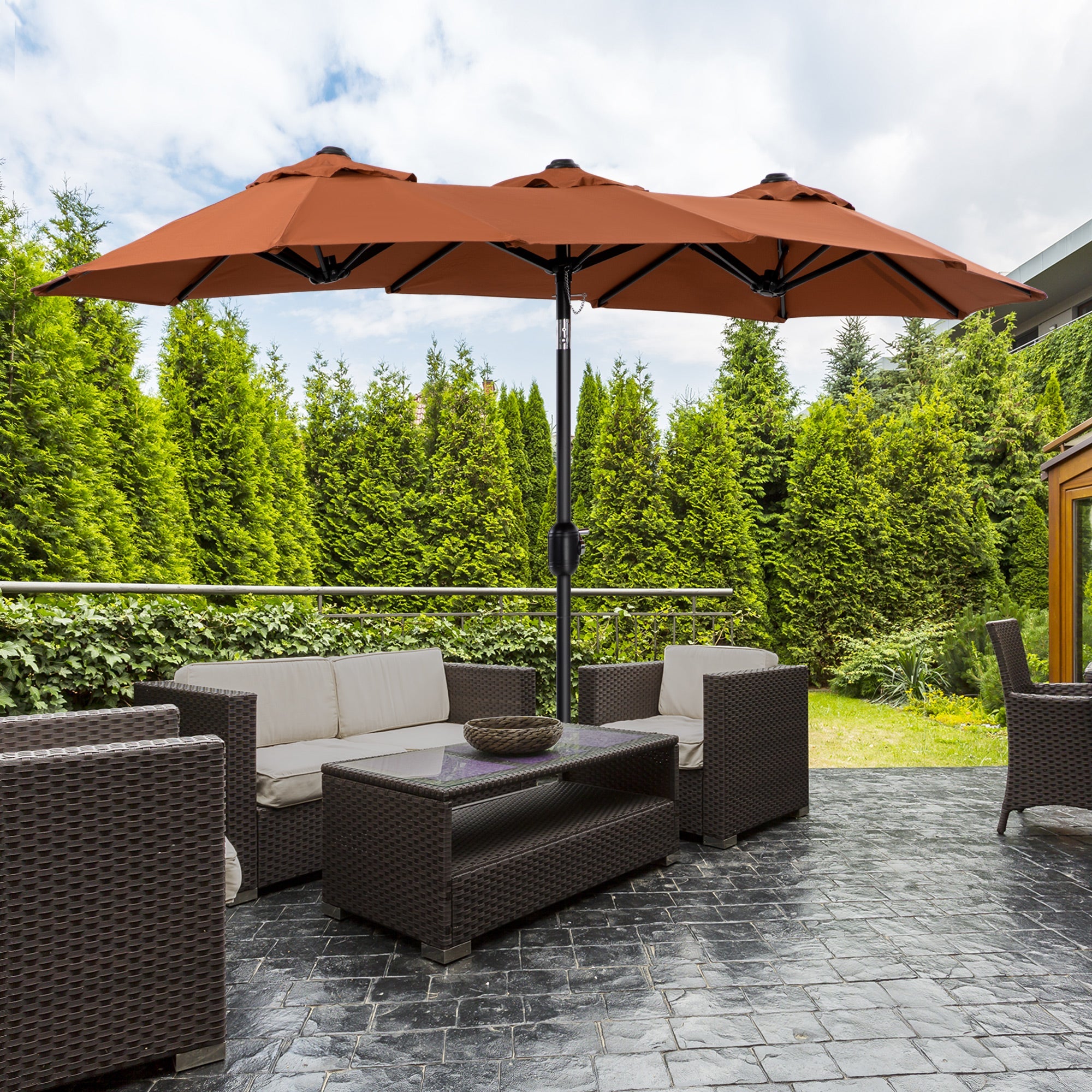 Ombrellone da Giardino Doppio 285x147x227 cm  in Acciaio e Poliestere Rosso