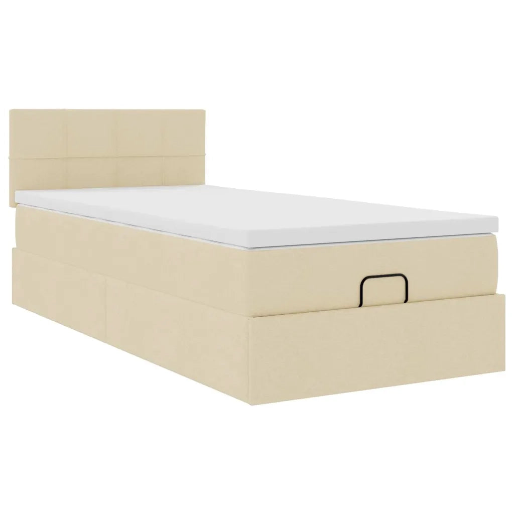 Pouf Letto con Materasso e LED Crema 90x200 cm in Tessuto