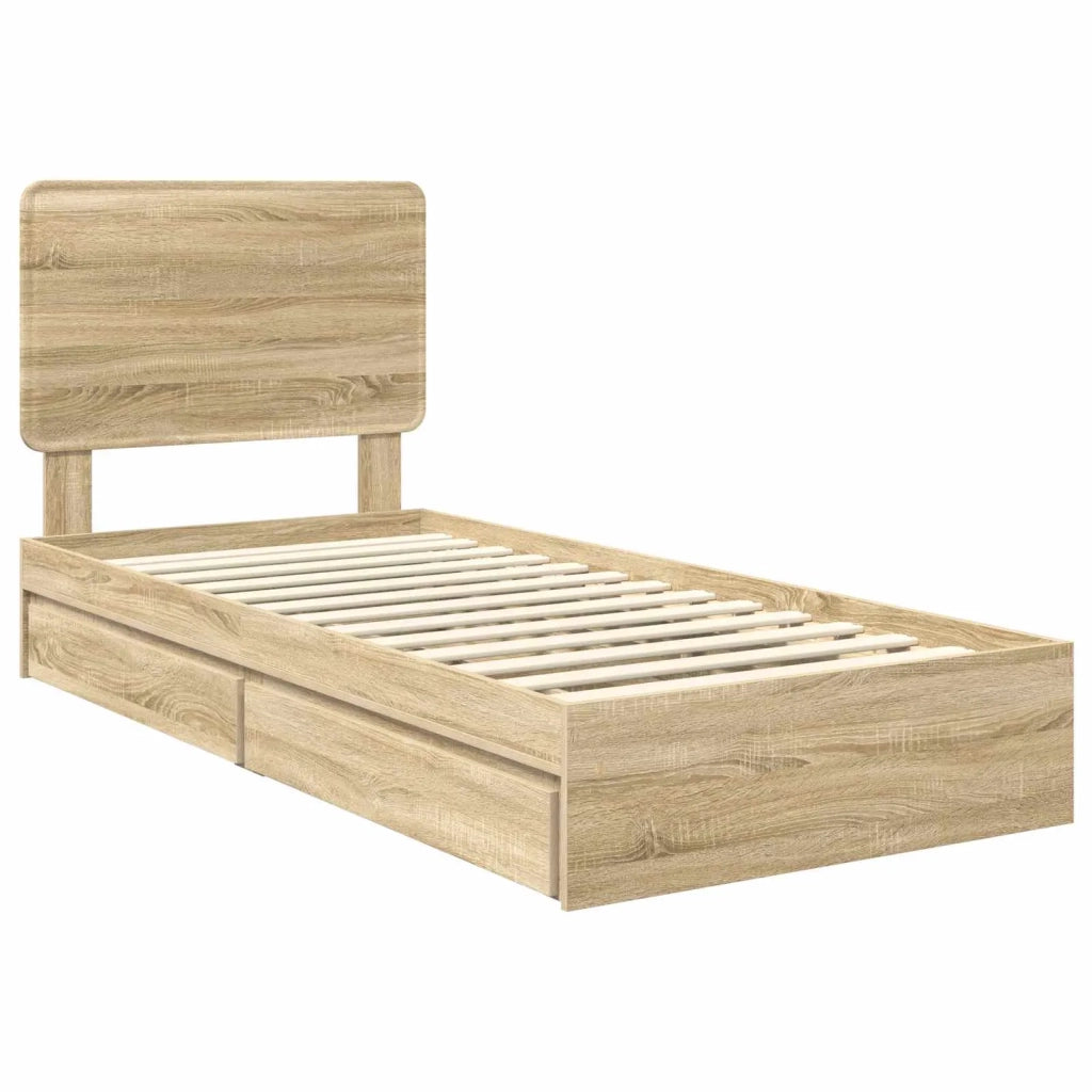 Letto con Contenitore con testiera Rovere Sonoma 75 x 190 cm